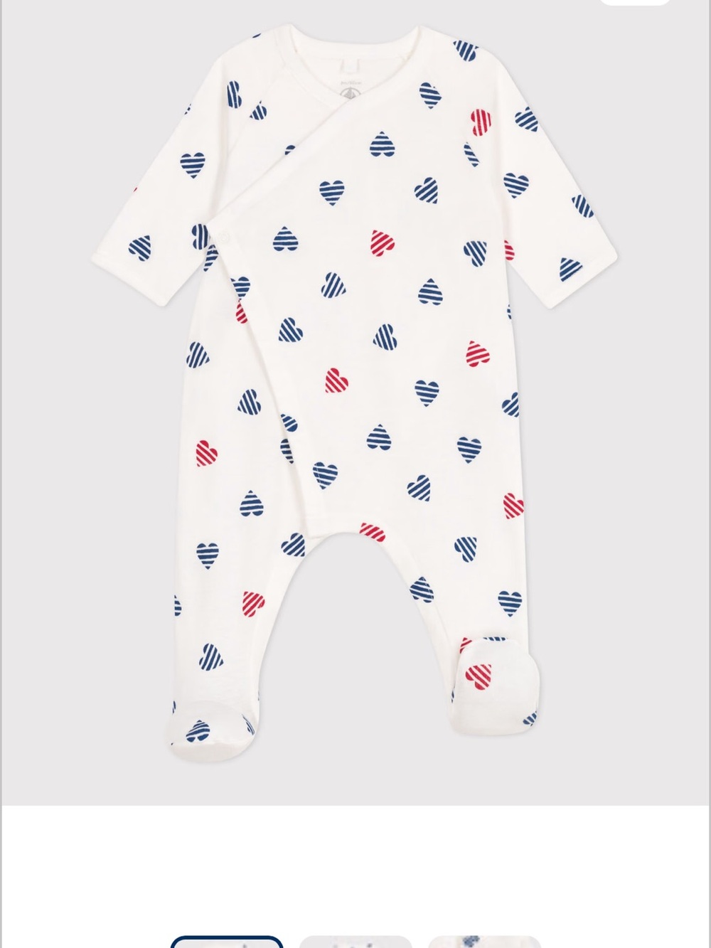 Petit Bateau White Footed One-Piece with Blue & Red Heart Prints, size 
 1m